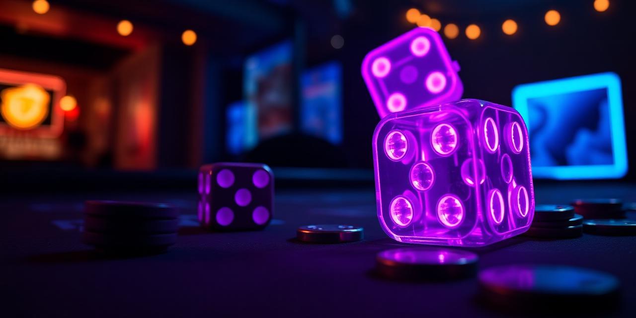 Premium casino atmosphere with glowing neon dice